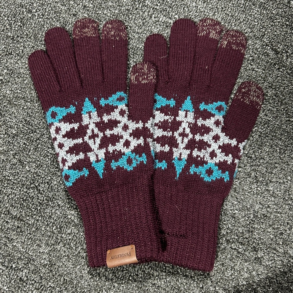 Pendleton Merino Wool Touchscreen Gloves Unisex One Size Burgundy Fair Isle Exc